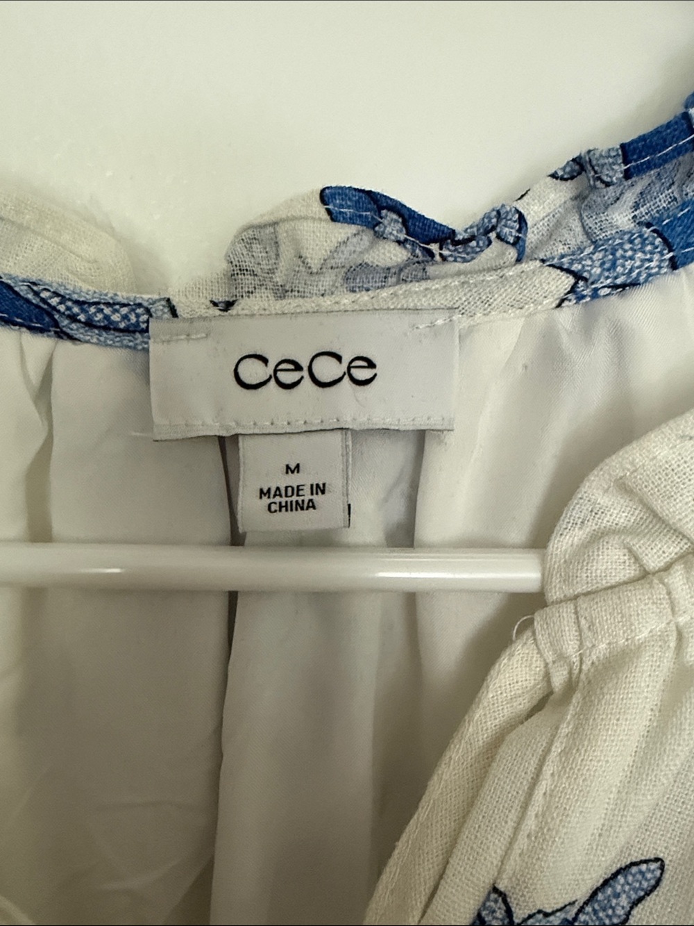CeCe White Mini Dress with Blue Floral Print - Picture 2 of 5